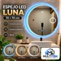 Espejo Led Mod. Luna Inteligente 70×70 cm con Reloj -Antiempaño y 3 Tonos de Luz