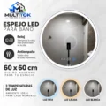 Espejo Led Mod. Marte Inteligente 60x60 cm con Reloj -Antiempaño y 3 Tonos de Luz